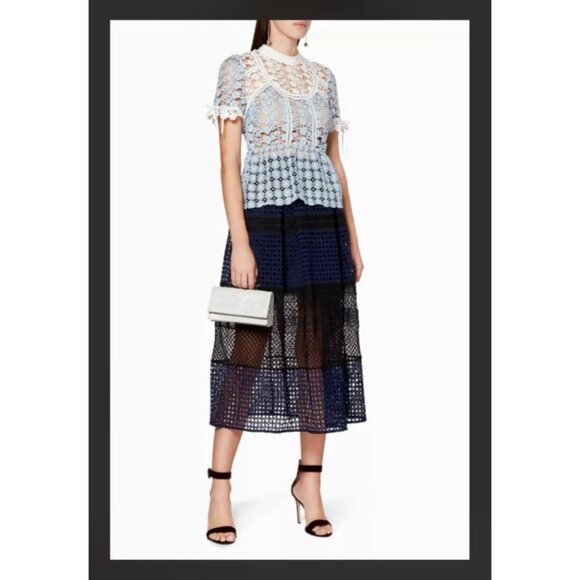 Self Portrait Blouse Top Petal Panelled Top Baby Blue Size 0 UK4 Orig Price $340 - Picture 3 of 16